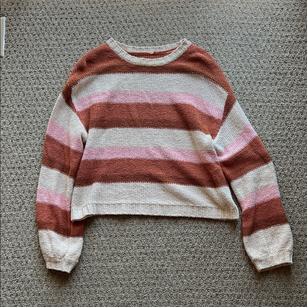 Billabong Women's Striped Sweater in Pink and Brown